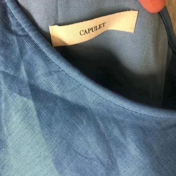 Revolve Capulet 100% linen one shoulder chambray mini dress medium new with tags - Picture 4 of 9